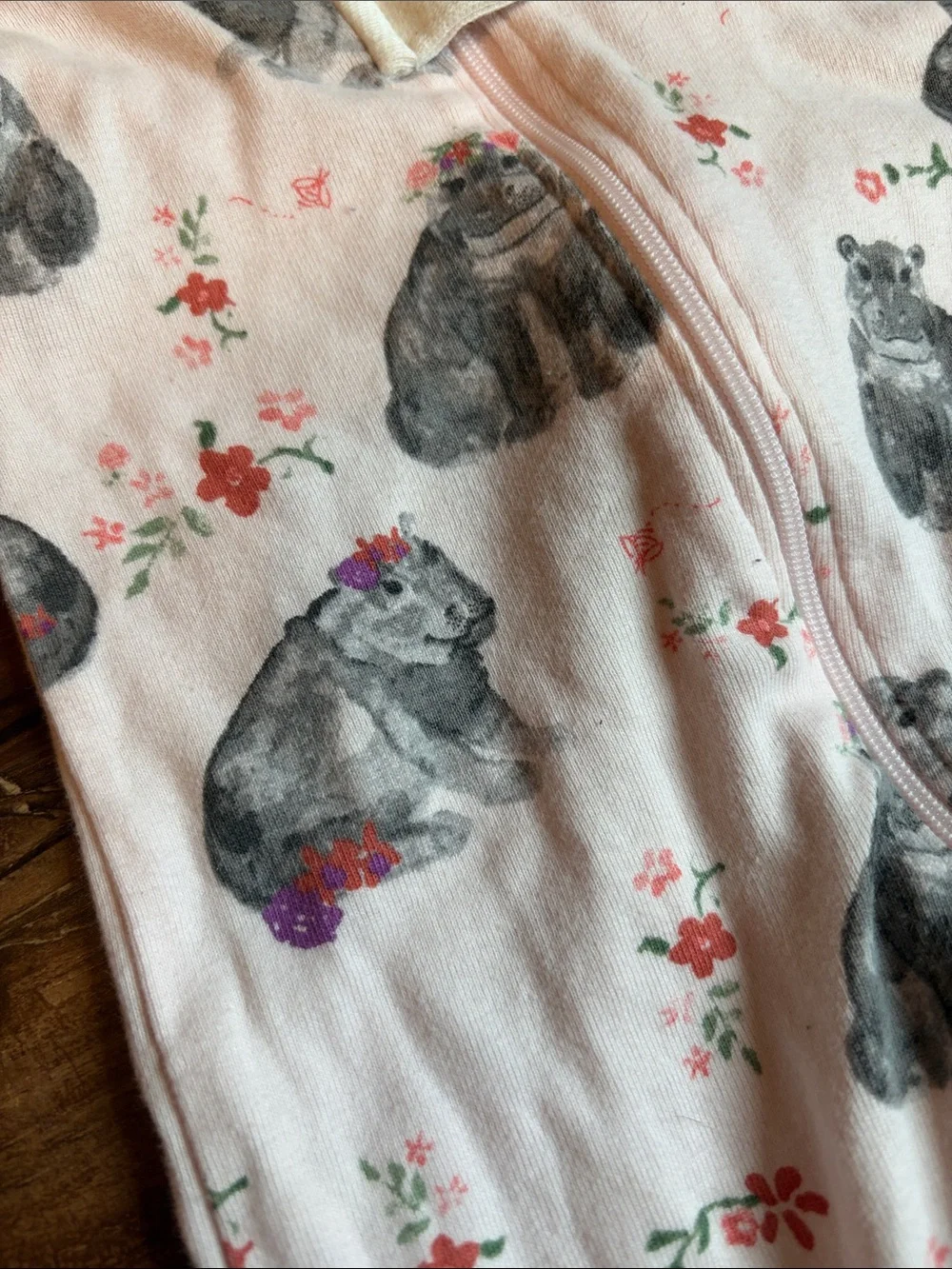 Burt’s Bees - Pink Floral Hippo Print Footed One-Piece for Kids